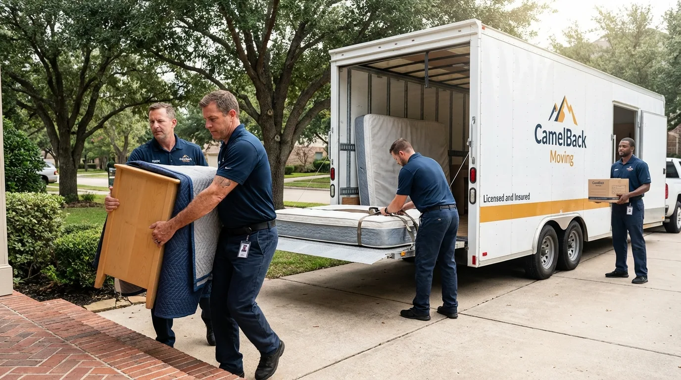 Crew loading residential truck for cross-state move from Cornville, AZ